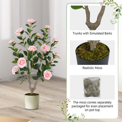 36 Inch Artificial Camellia Tree with Blooming Flower 2 Pack-Pink