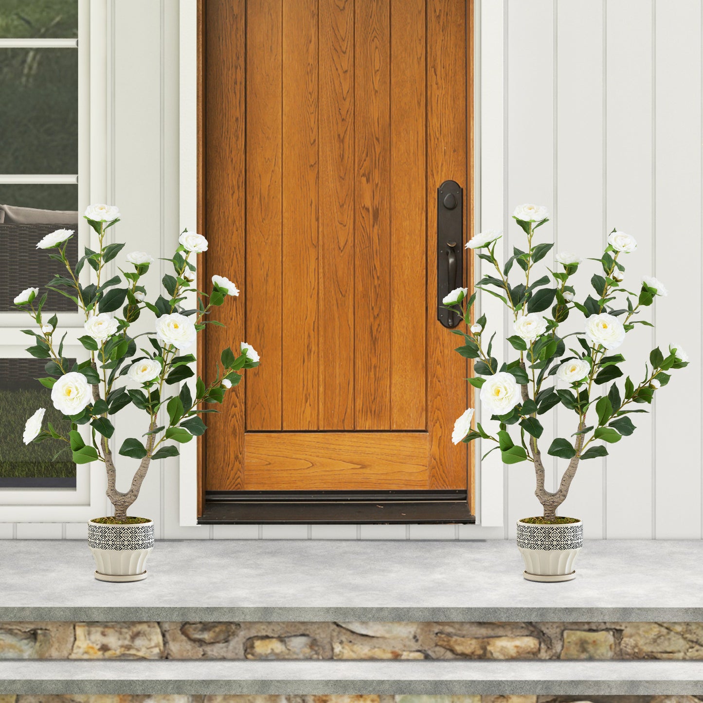 36 Inch Artificial Camellia Tree with Blooming Flower 2 Pack-White Kids Crystal