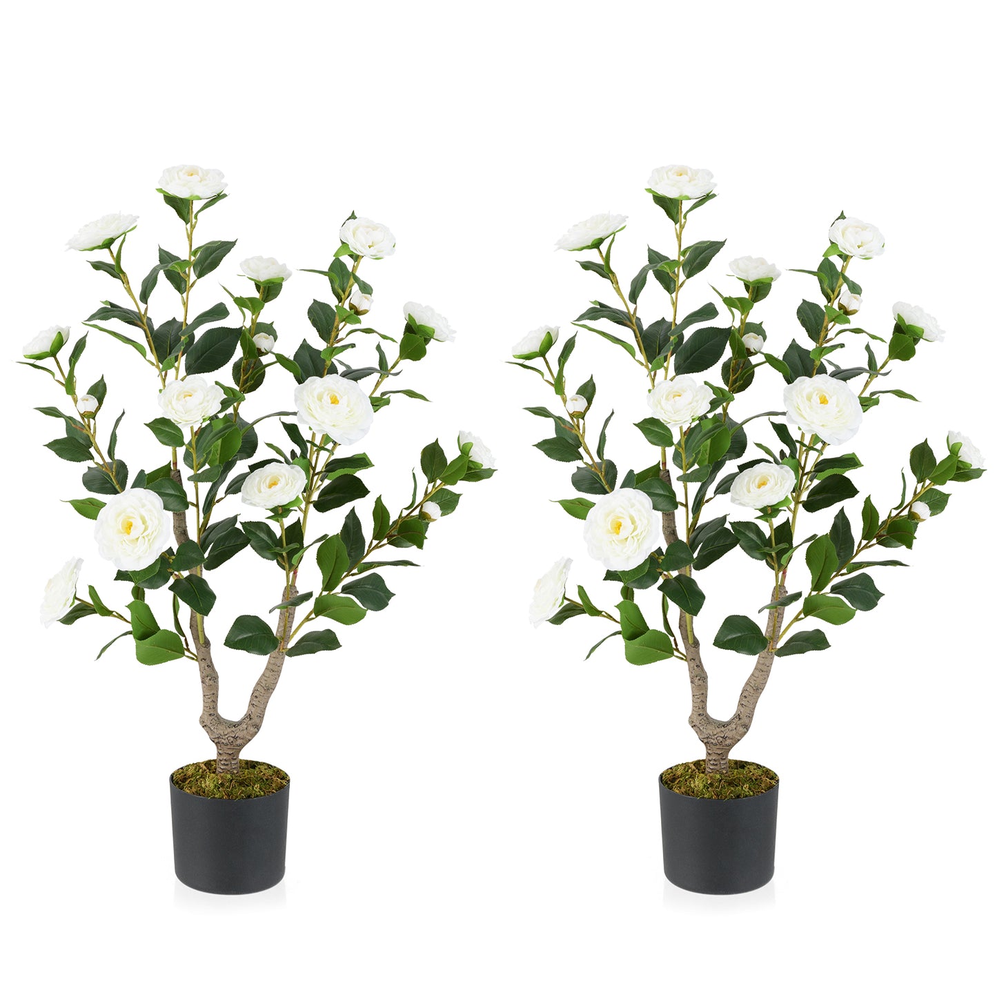 36 Inch Artificial Camellia Tree with Blooming Flower 2 Pack-White Kids Crystal
