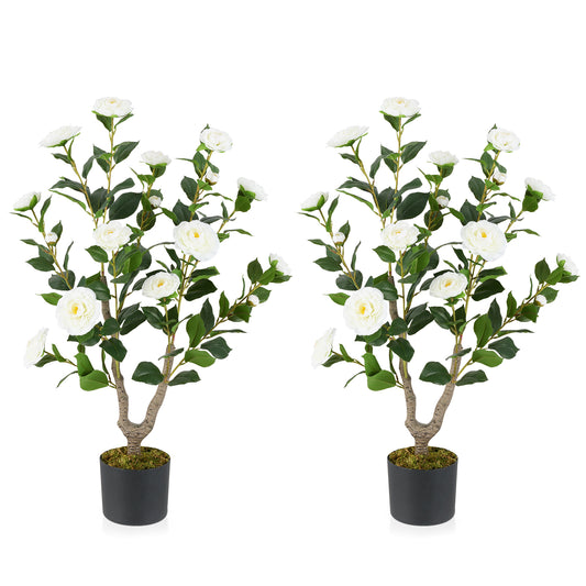36 Inch Artificial Camellia Tree with Blooming Flower 2 Pack-White Kids Crystal