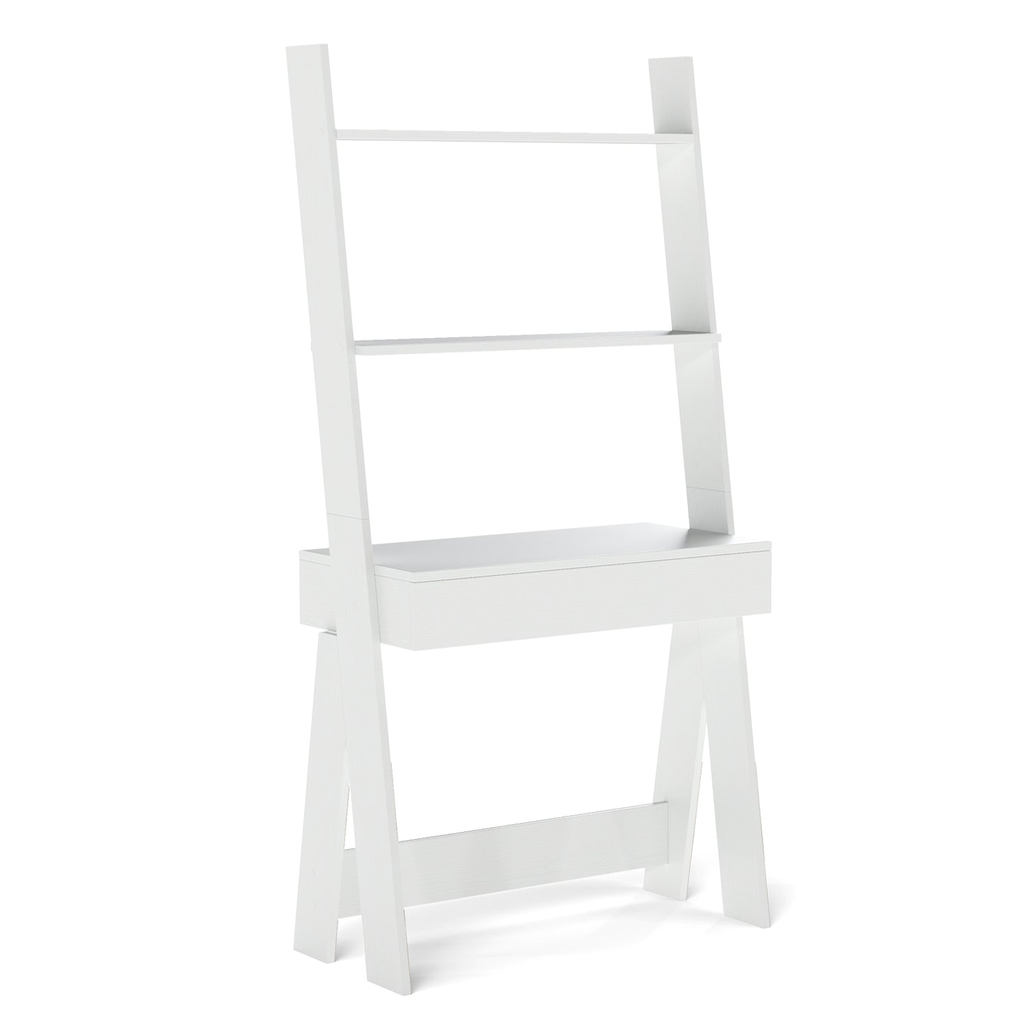 Ladder Shelf Desk with Countertop Drawer and Anti-Toppling Device-Oak Kids Crystal