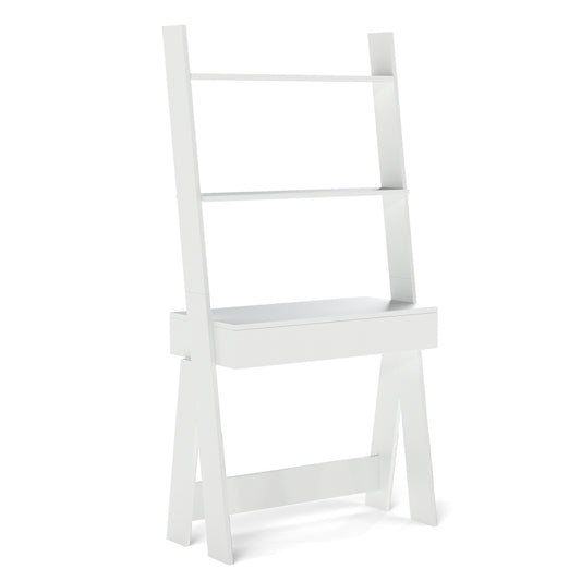 Ladder Shelf Desk with Countertop Drawer and Anti-Toppling Device-Oak Kids Crystal