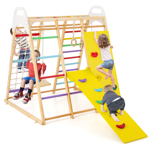 8-in-1 Wooden Jungle Gym Playset with Slide and Monkey Bars-Multicolor Kids Crystal