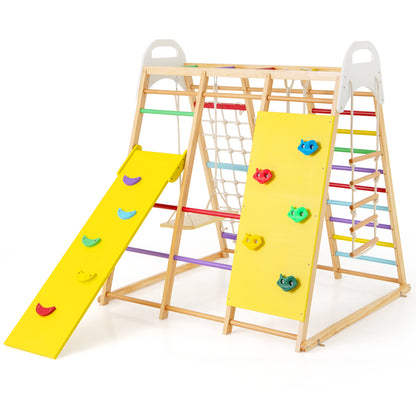8-in-1 Wooden Jungle Gym Playset with Slide and Monkey Bars-Multicolor