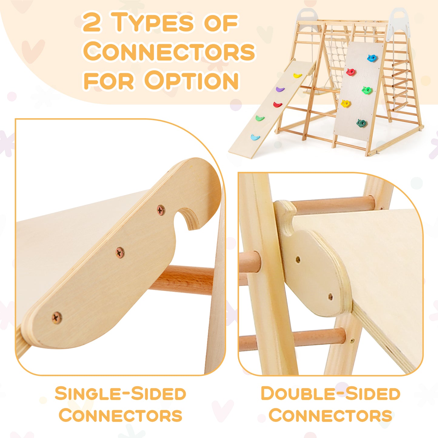 8-in-1 Wooden Jungle Gym Playset with Slide and Monkey Bars-Natural Kids Crystal