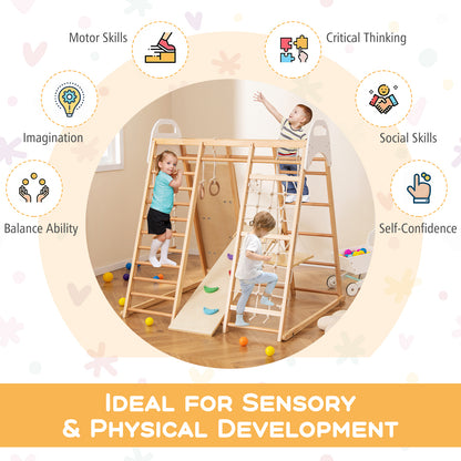 8-in-1 Wooden Jungle Gym Playset with Slide and Monkey Bars-Natural
