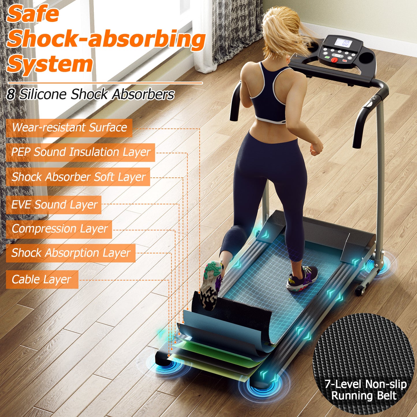 Folding Treadmill with 12 Preset Programs and LCD Display-Black Kids Crystal