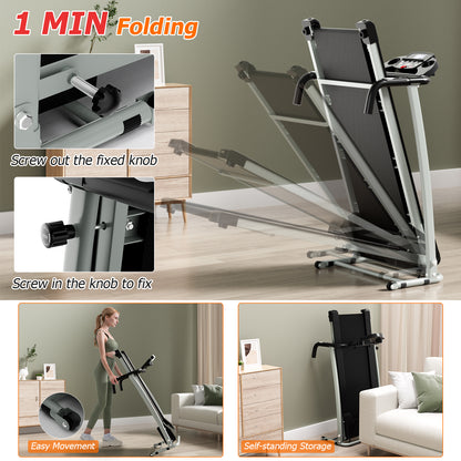 Folding Treadmill with 12 Preset Programs and LCD Display-Black