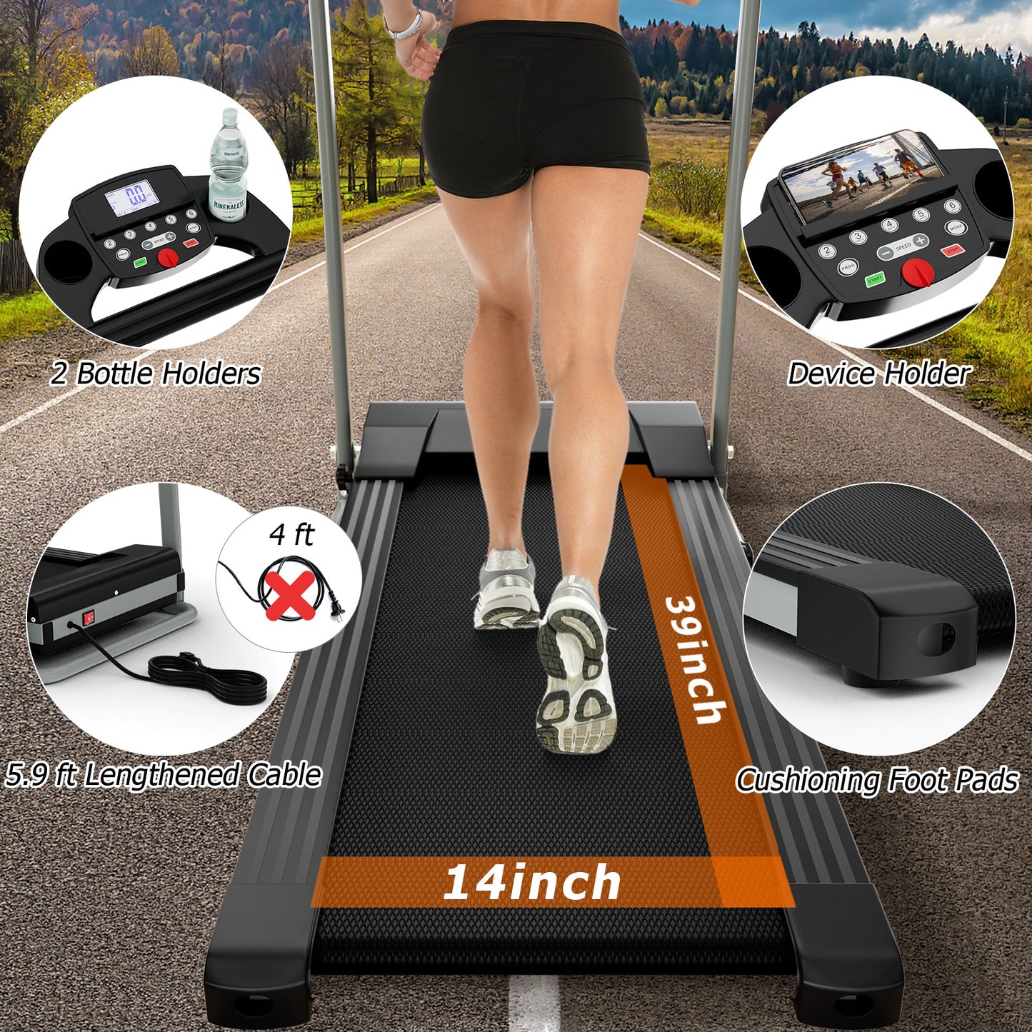 Folding Treadmill with 12 Preset Programs and LCD Display-Black Kids Crystal