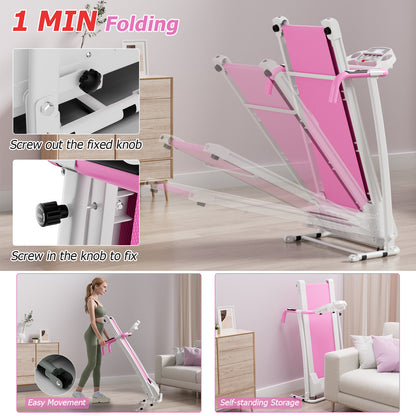 Folding Treadmill with 12 Preset Programs and LCD Display-White