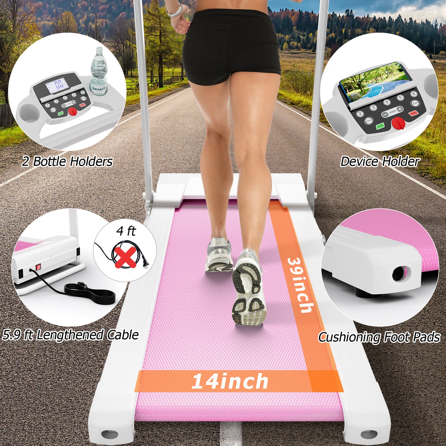 Folding Treadmill with 12 Preset Programs and LCD Display-White Kids Crystal