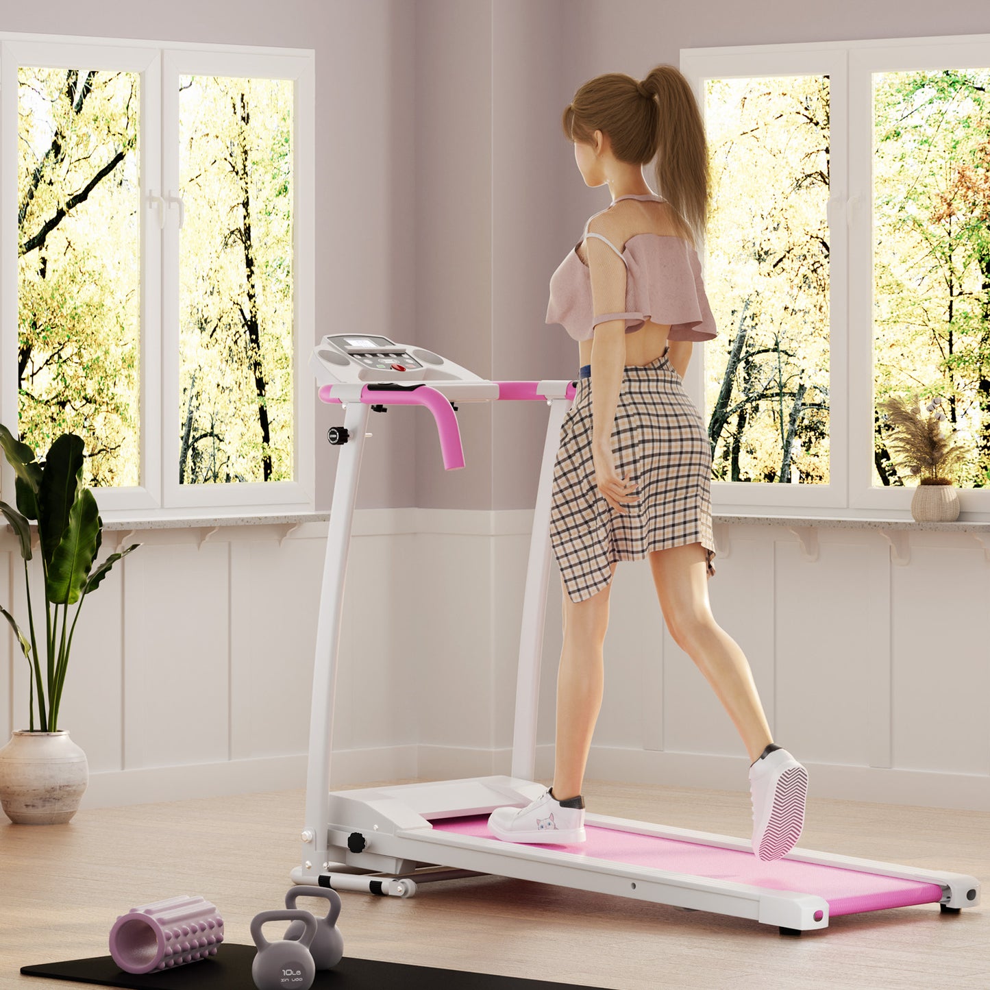 Folding Treadmill with 12 Preset Programs and LCD Display-White Kids Crystal