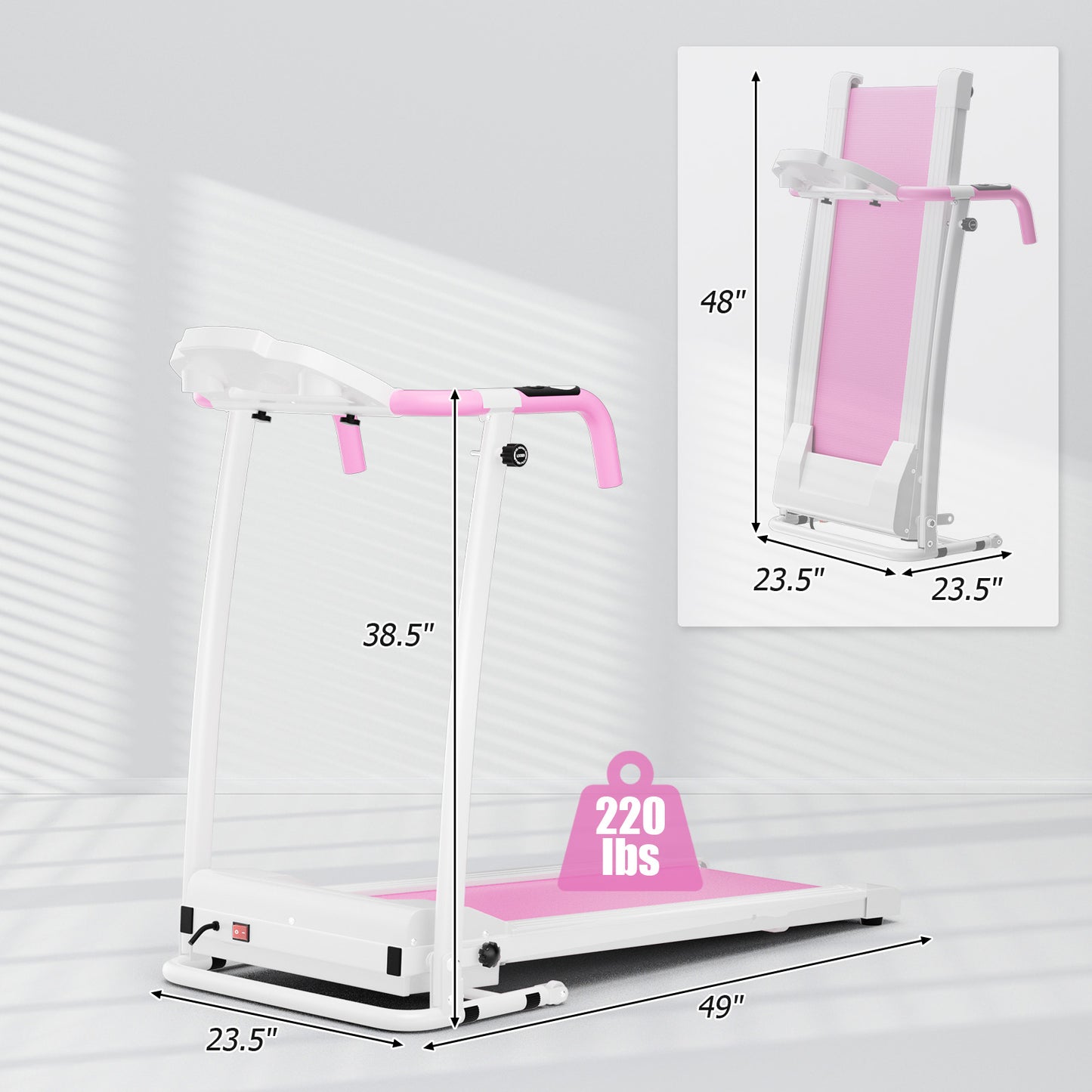 Folding Treadmill with 12 Preset Programs and LCD Display-White Kids Crystal