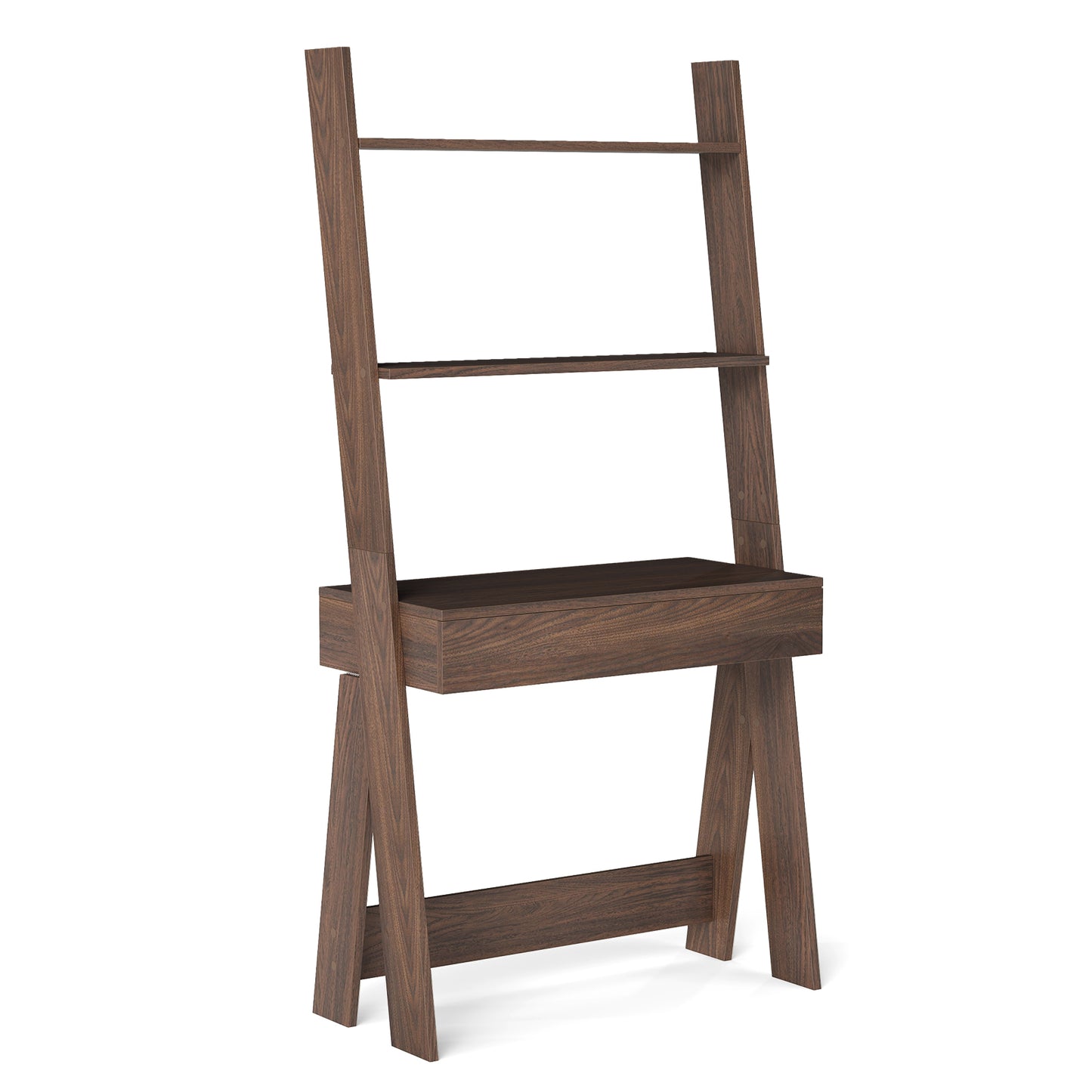 Ladder Shelf Desk Bookcase with Countertop Drawer and 2 Shelves-Walnut Kids Crystal