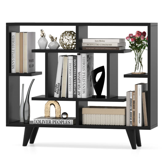Geometric Bookcase with Anti-Tipping Kit and Storage Shelving Unit-Black Kids Crystal