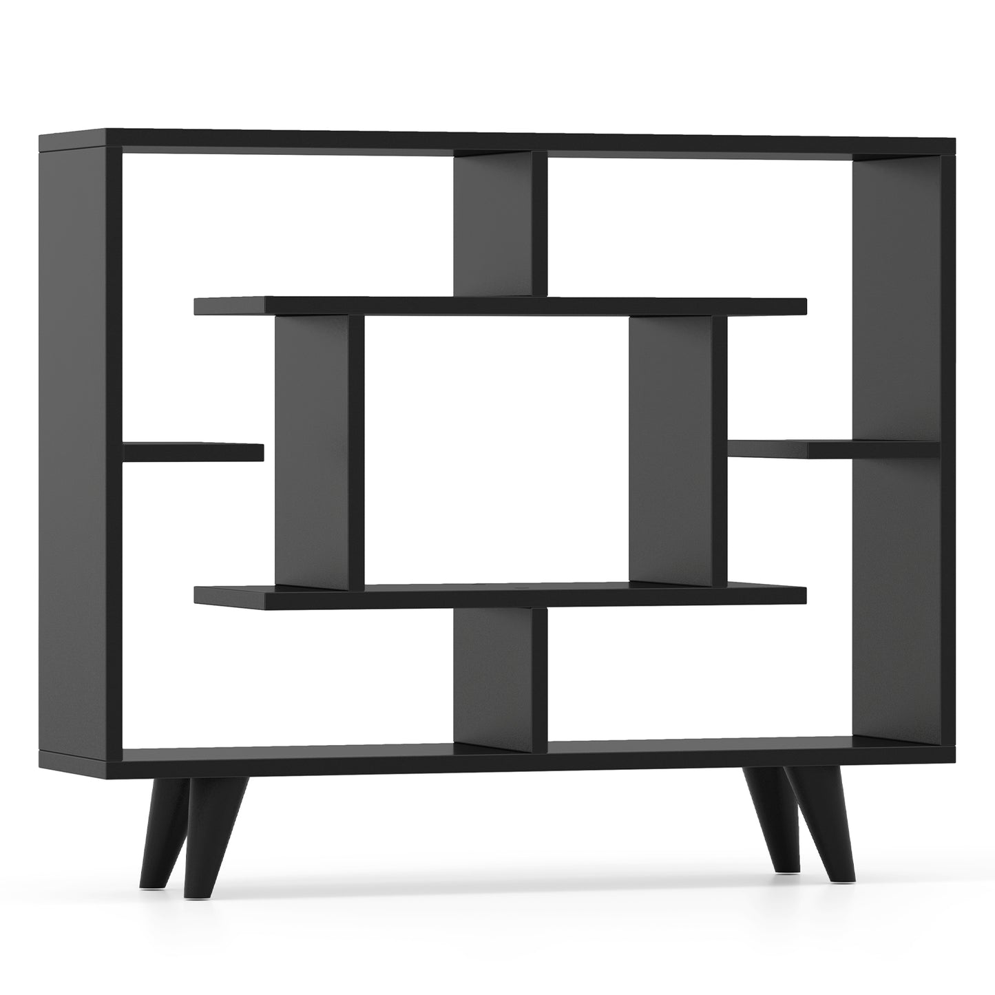 Geometric Bookcase with Anti-Tipping Kit and Storage Shelving Unit-Black Kids Crystal