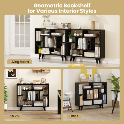 Geometric Bookcase with Anti-Tipping Kit and Storage Shelving Unit-Black