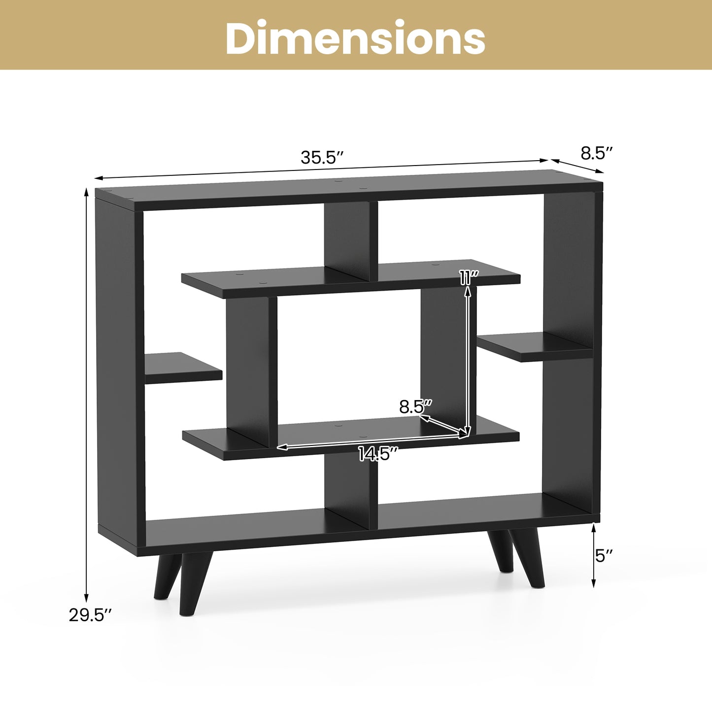 Geometric Bookcase with Anti-Tipping Kit and Storage Shelving Unit-Black Kids Crystal
