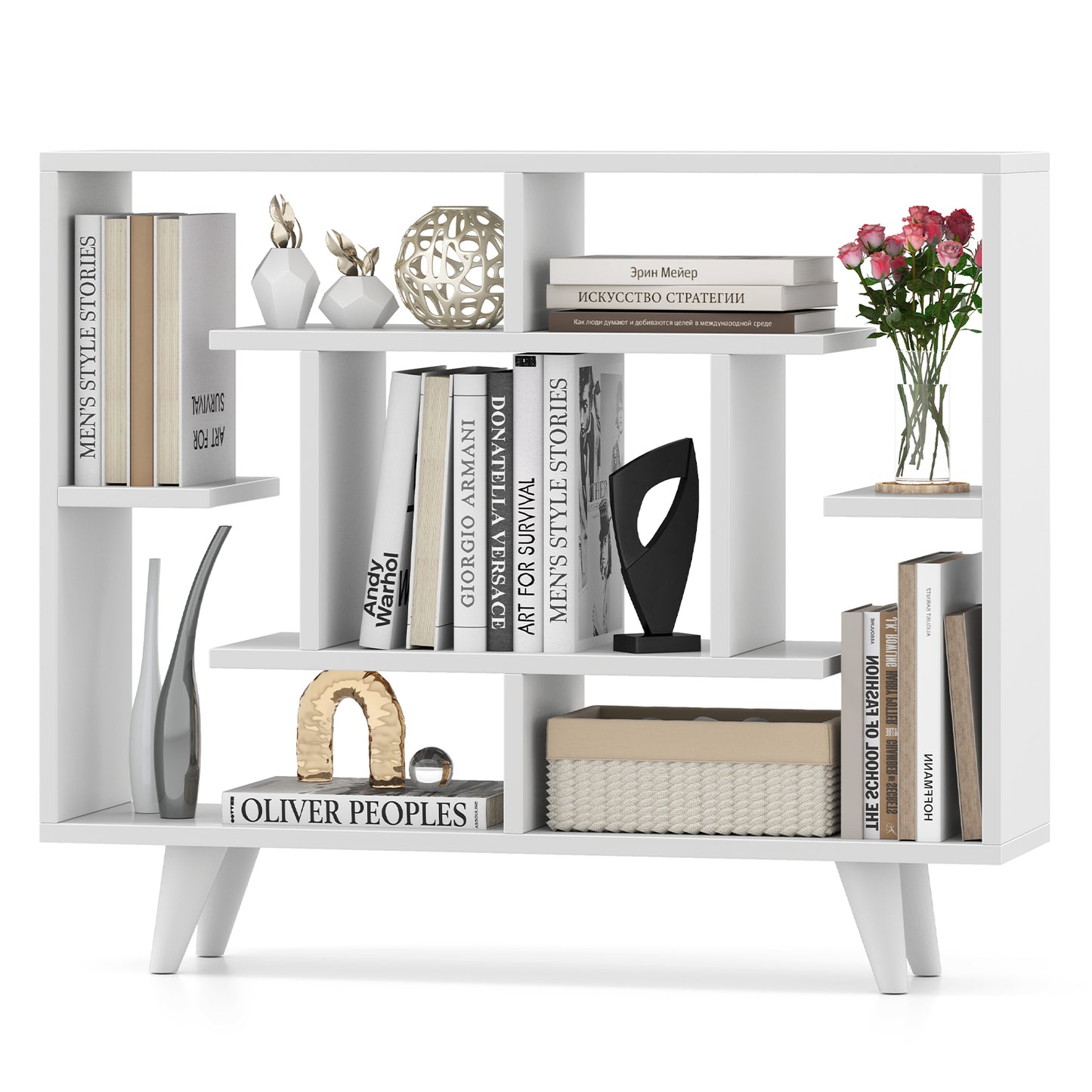Geometric Bookcase with Anti-Tipping Kit and Storage Shelving Unit-White Kids Crystal