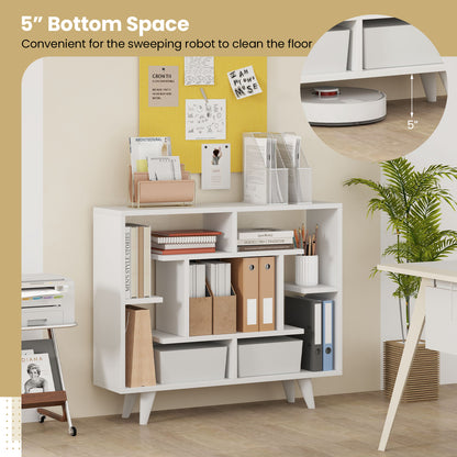 Geometric Bookcase with Anti-Tipping Kit and Storage Shelving Unit-White