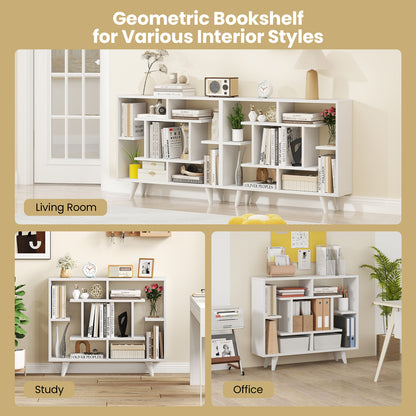 Geometric Bookcase with Anti-Tipping Kit and Storage Shelving Unit-White