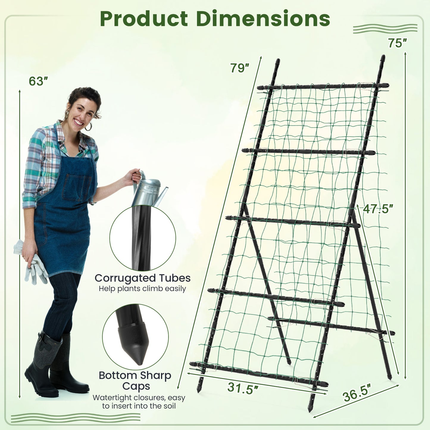 74 Inch Tall Garden Trellis for Flower Vine Vegetable Fruit Pea-Black Kids Crystal