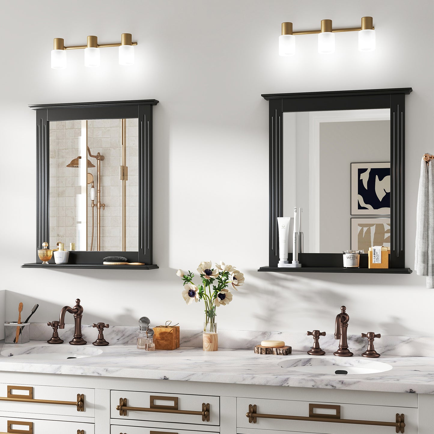 Wall-Mounted Multipurpose Vanity Mirror with Shelf-Black Kids Crystal