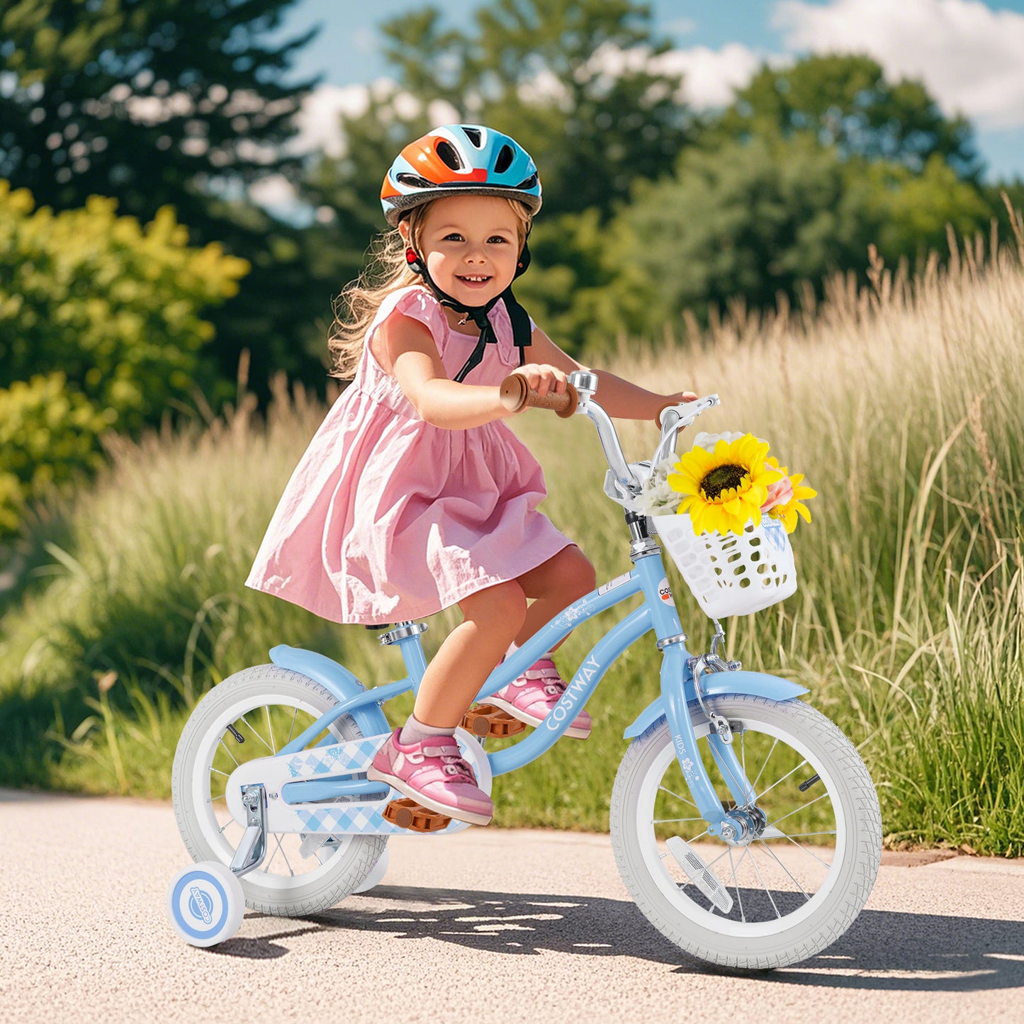 14 Inch Kids Bike with Adjustable Handlebar and Seat for 3-5 Year Old Kids Crystal
