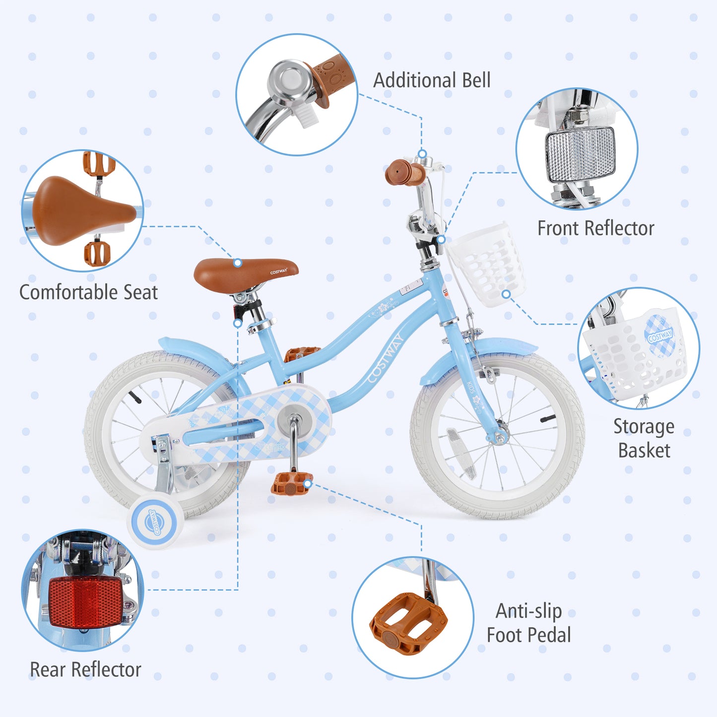 14 Inch Kids Bike with Adjustable Handlebar and Seat for 3-5 Year Old Kids Crystal