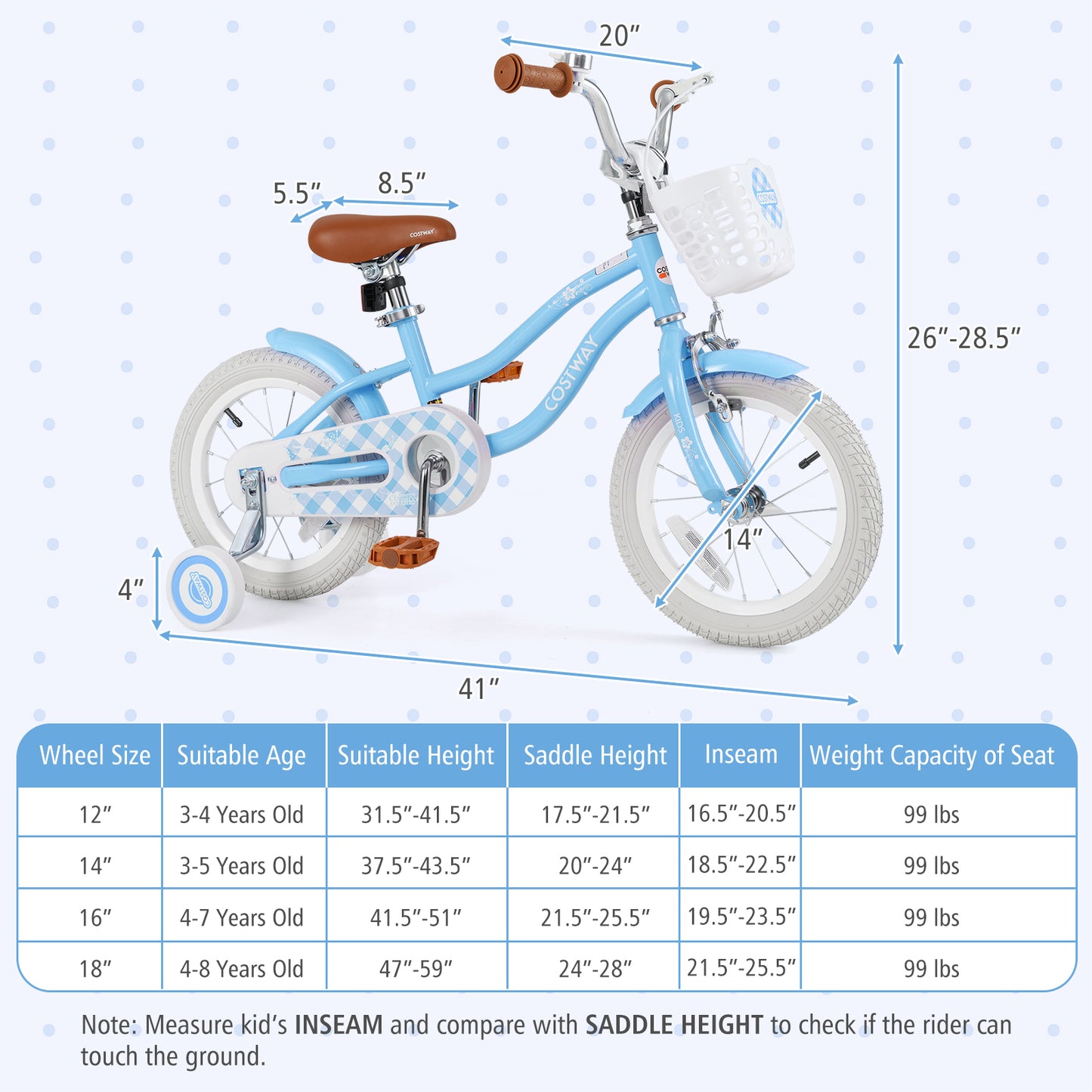 14 Inch Kids Bike with Adjustable Handlebar and Seat for 3-5 Year Old Kids Crystal