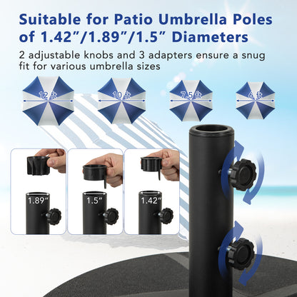 Patio Umbrella Base 88LBS Capacity Water and Sand Fillable Market Table Umbrella Stand-Black
