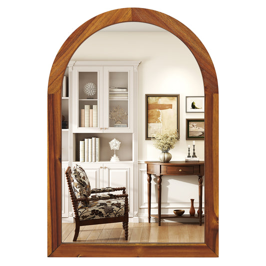 24 Inch x 35 Inch Arched Wall Mirror with Solid Acacia Wood Frame-Brown Kids Crystal