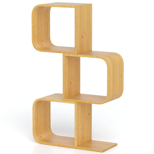 3-Tier S-Shaped Bookcase with 3 Open Cubes for Living Room-Natural Kids Crystal
