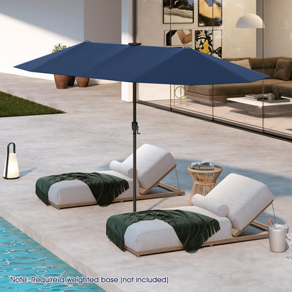 13 FT Large Patio Umbrella with LED Solar Lights and Crank Handle-Navy