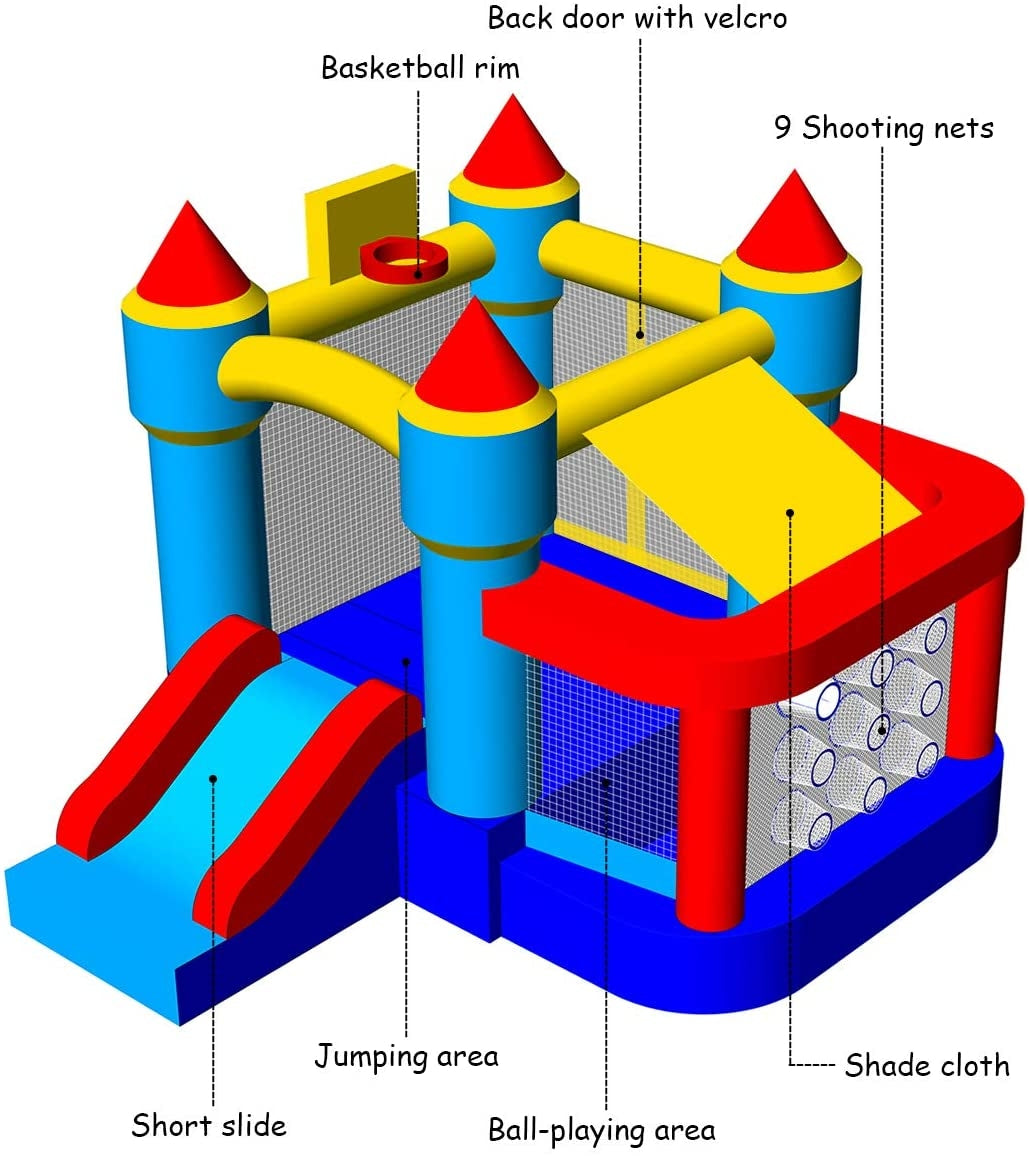Castle Slide Inflatable Bounce House with Ball Pit and Basketball Hoop Kids Crystal