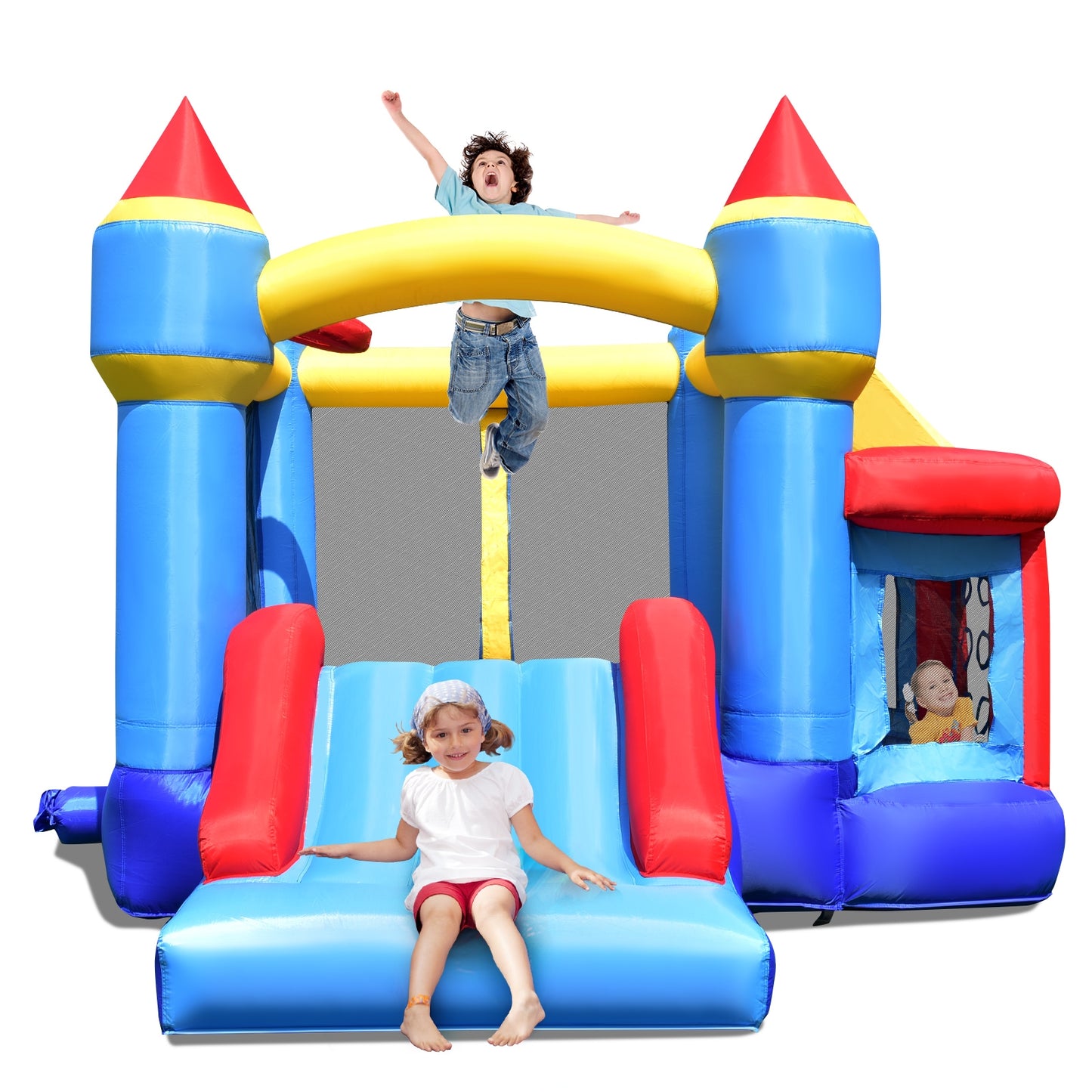 Castle Slide Inflatable Bounce House with Ball Pit and Basketball Hoop Kids Crystal