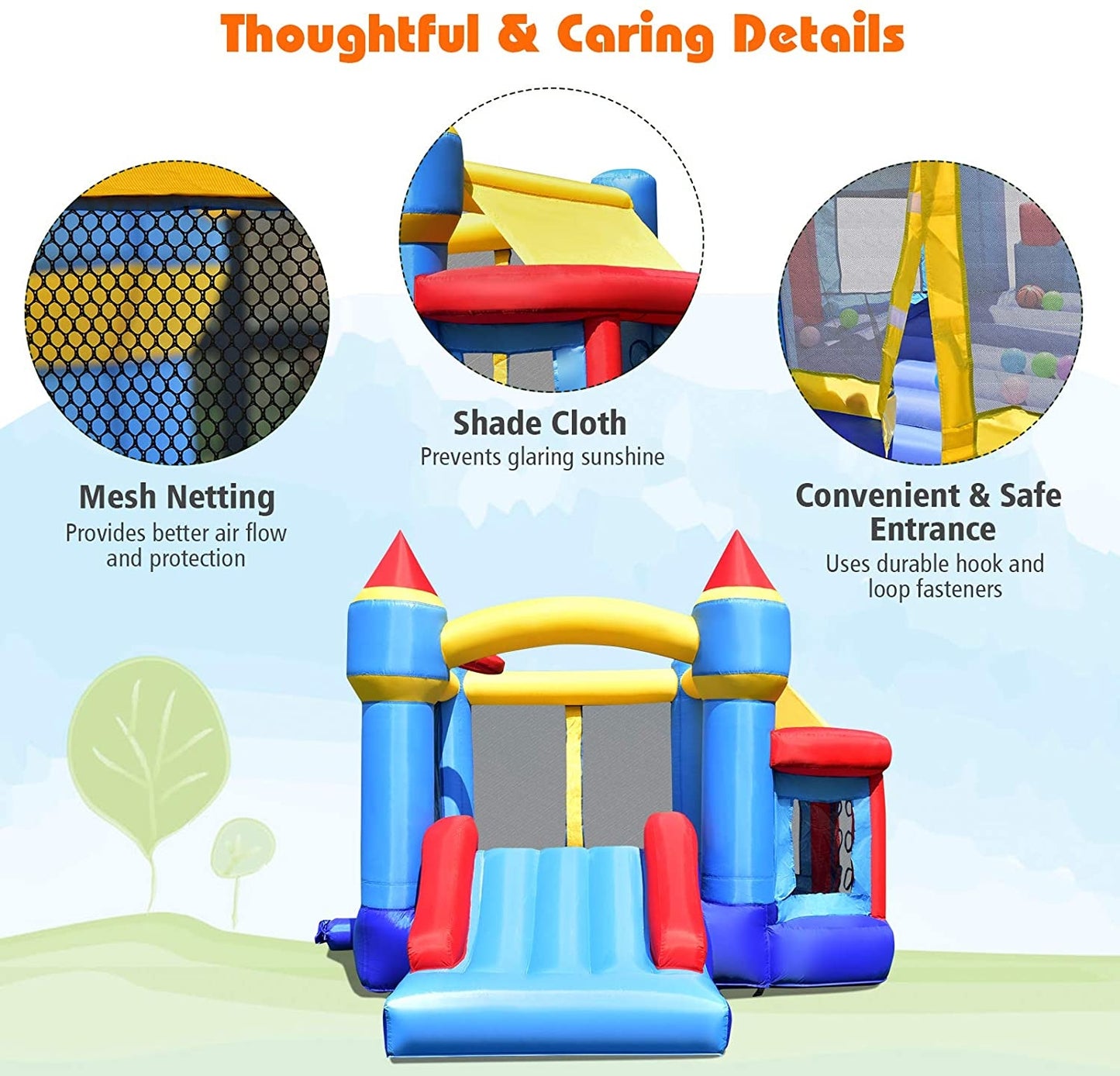 Castle Slide Inflatable Bounce House with Ball Pit and Basketball Hoop Kids Crystal