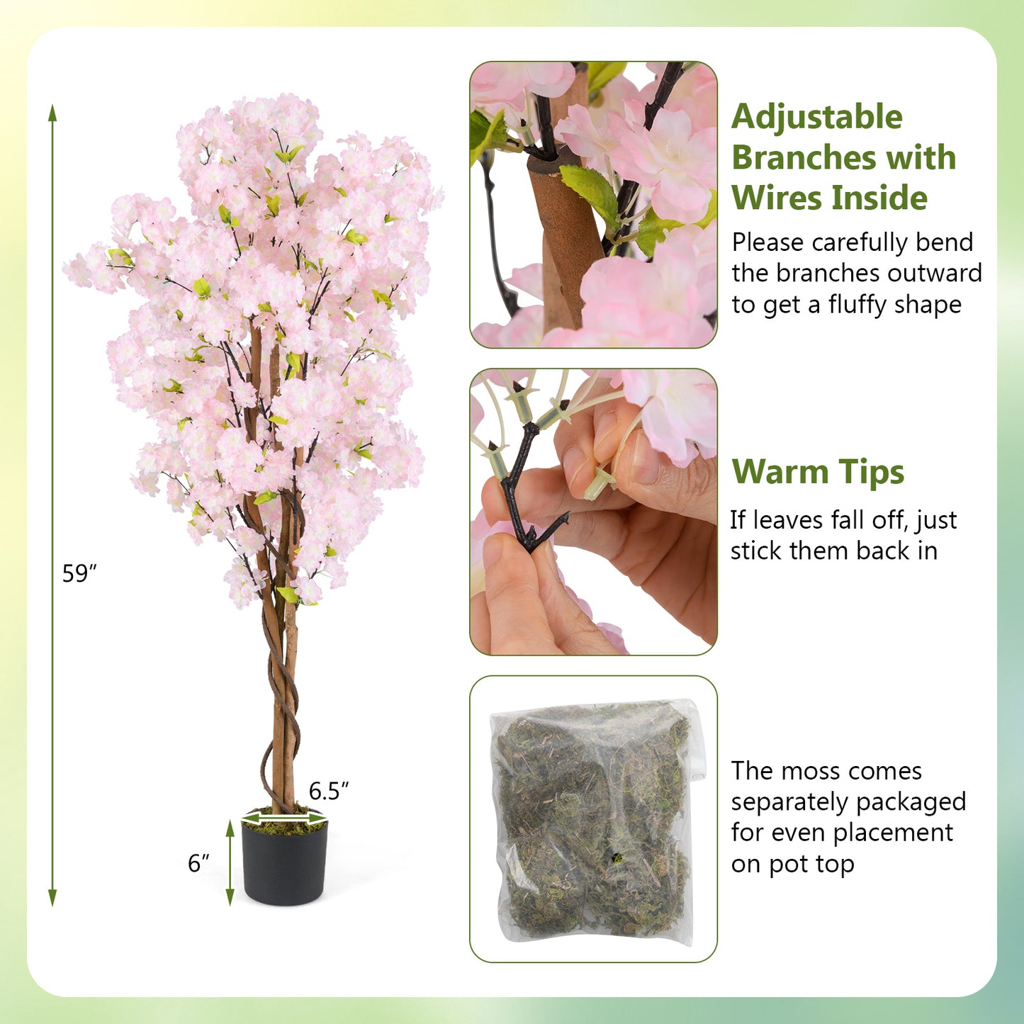 5 FT Tall Artificial Cherry Blossom Tree with Pink Flowers-1 Pack Kids Crystal