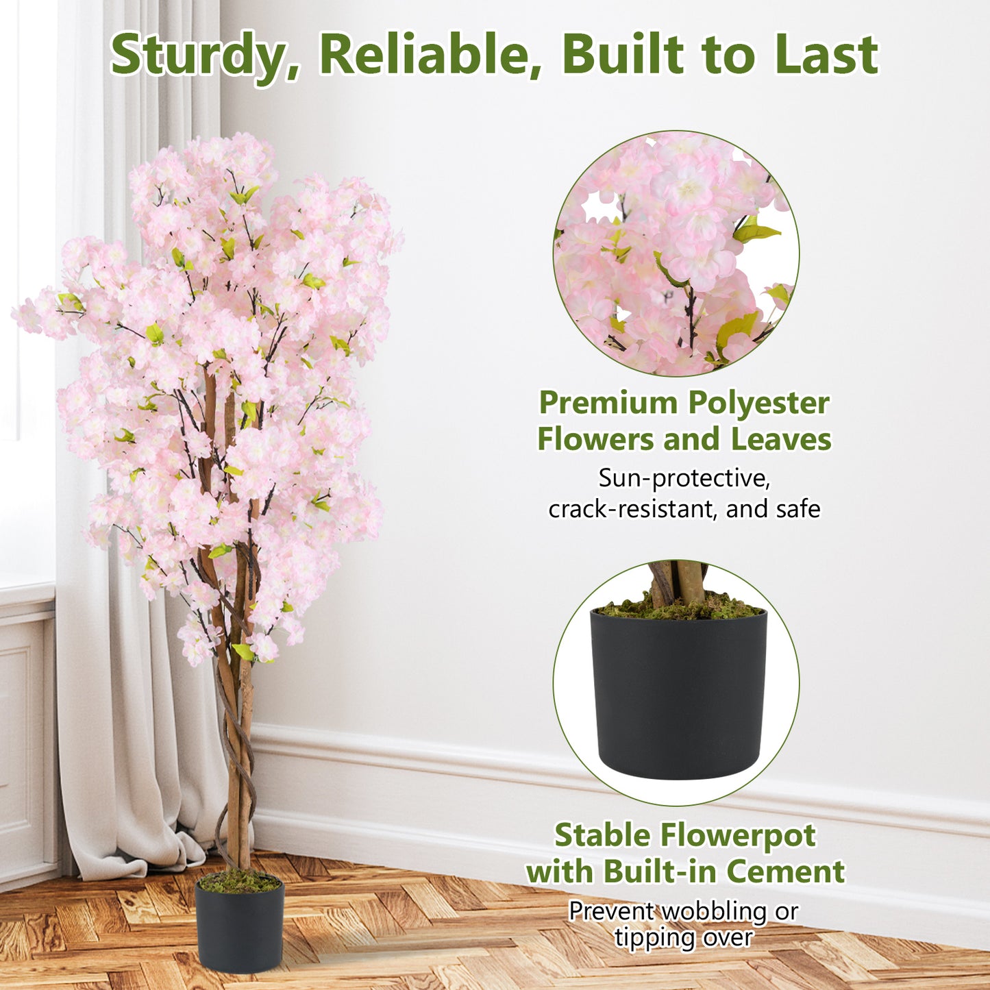 5 FT Tall Artificial Cherry Blossom Tree with Pink Flowers-1 Pack Kids Crystal