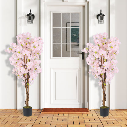 5 FT Tall Artificial Cherry Blossom Tree with Pink Flowers-2 Pack