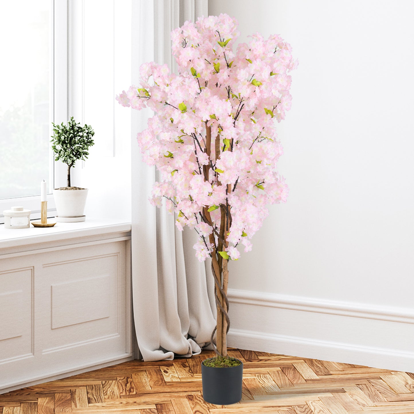 5 FT Tall Artificial Cherry Blossom Tree with Pink Flowers-2 Pack Kids Crystal