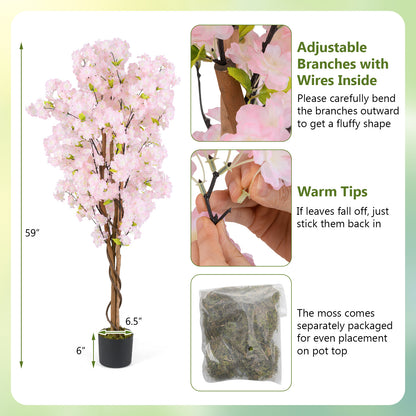 5 FT Tall Artificial Cherry Blossom Tree with Pink Flowers-2 Pack