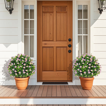 2 Pack Artificial Boxwood Topiary Ball Tree Faux Shrub Bushes with Flowers-Purple