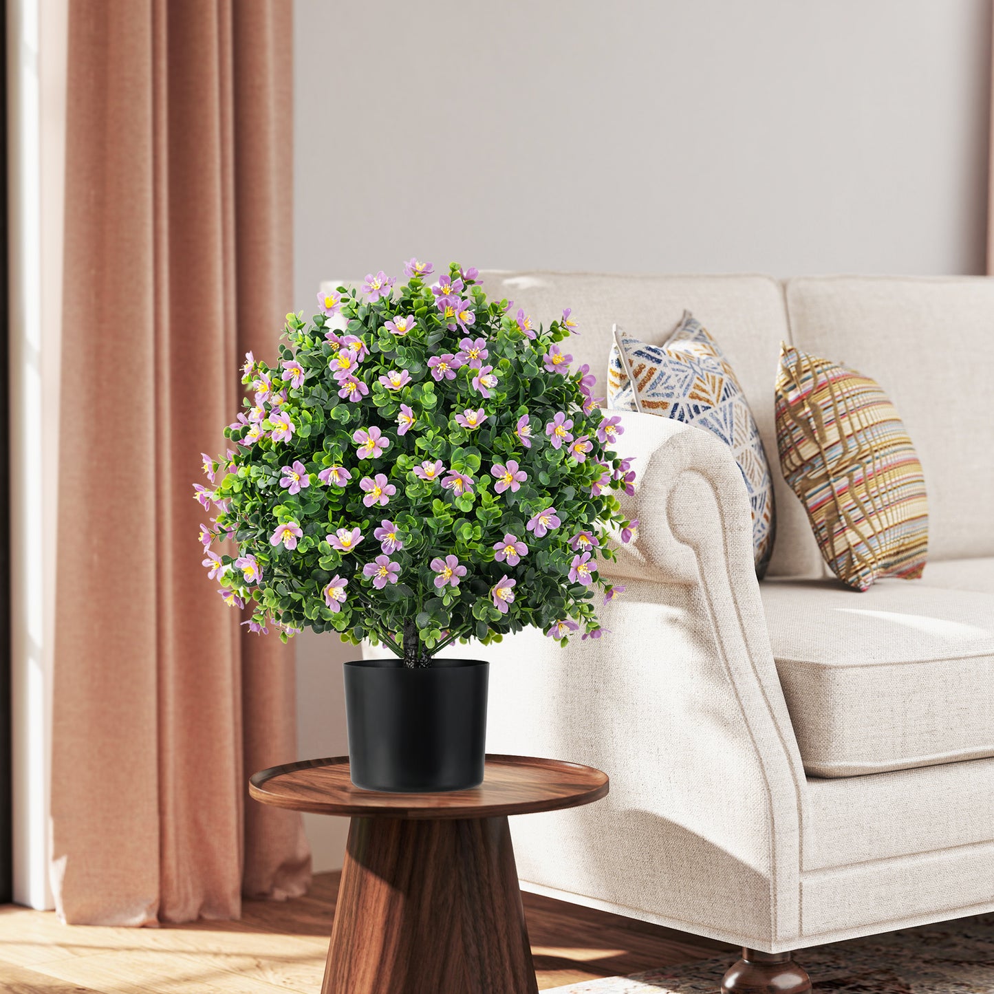 2 Pack Artificial Boxwood Topiary Ball Tree Faux Shrub Bushes with Flowers-Purple Kids Crystal