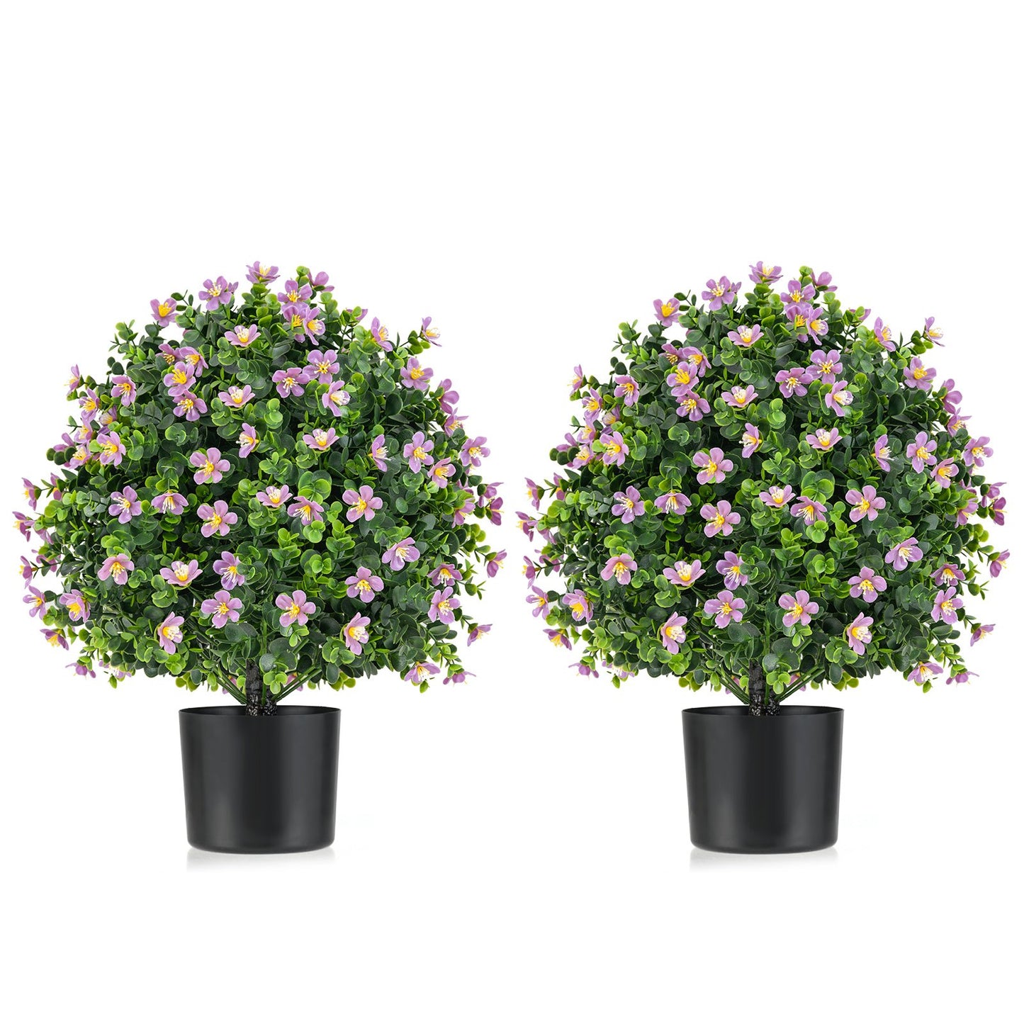 2 Pack Artificial Boxwood Topiary Ball Tree Faux Shrub Bushes with Flowers-Purple Kids Crystal