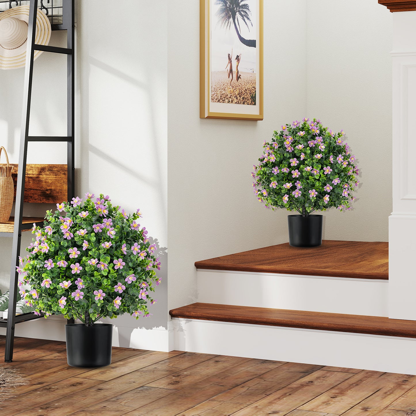 2 Pack Artificial Boxwood Topiary Ball Tree Faux Shrub Bushes with Flowers-Purple Kids Crystal