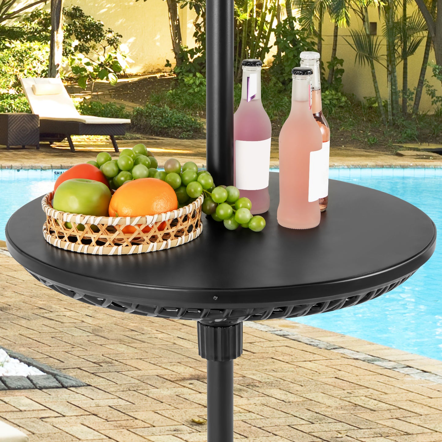 Patio Umbrella Table Tray Adjustable with Umbrella Poles-Black Kids Crystal