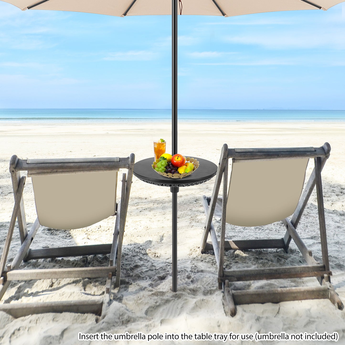 Patio Umbrella Table Tray Adjustable with Umbrella Poles-Black Kids Crystal