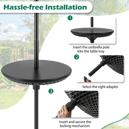 Patio Umbrella Table Tray Adjustable with Umbrella Poles-Black