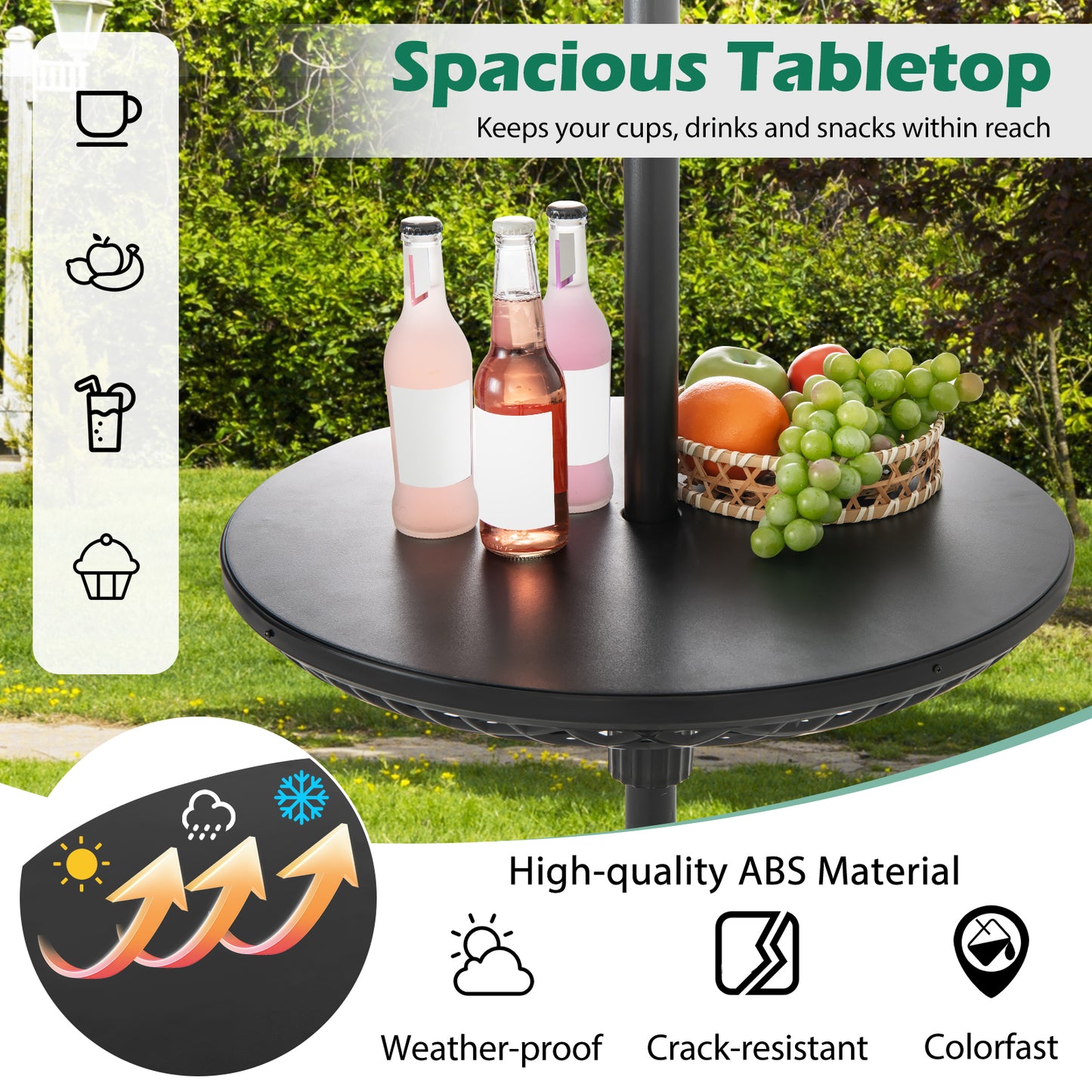 Patio Umbrella Table Tray Adjustable with Umbrella Poles-Black Kids Crystal